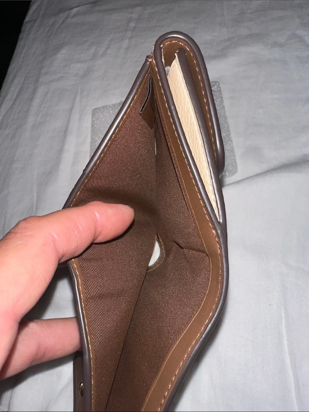 Coach Brown & Black Signature Compact Wallet with Gold Accent